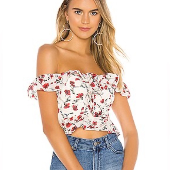 Tularosa Tops - Tularosa Floral Ruffle Blouse in Cream and Red
